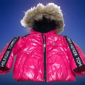 Girls Tommy Hilfiger Puffer NEAN PINK Jacket Size 12 MONTHS Scarlet‎ Sage NEW